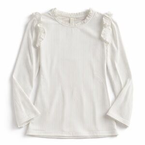 Hayden White Ribbed Ruffle Long Sleeve Top Size M NWT